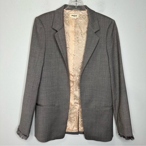 Zadig & Voltaire Women’s Volly Frange Open Front Blazer Jacket In Gris Size 38,M - Picture 4 of 13